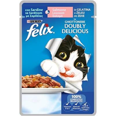 FELIX DOUBLY DELICIOUS SARDINE/SALMONE JELLY 26 X GR 85 NEW