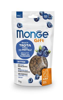 MONGE GIFT CAT MEAT MINIS KITTEN TROTA/MIRTILLI GR 50