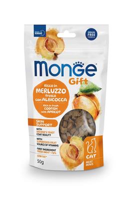 MONGE GIFT CAT MEAT MINIS SKIN SUPPORT MERLUZZO/ALBICOCCA GR 50